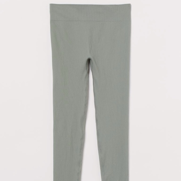 Khaki Green Ribbed Leggings - Picture 4 of 7